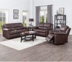 JUNTOSO 3 Pieces Recliner Sofa Sets Bonded Leather Lounge Chair Loveseat